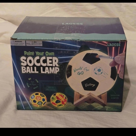 NIB - Paint Your Own Soccer Ball Lamp Kit; DIY 3D Night Light with all supplies - Picture 2 of 10